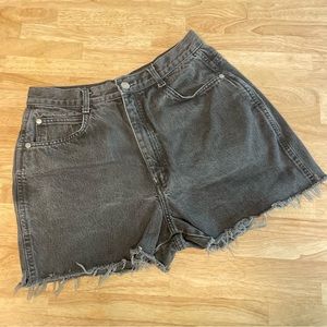 Vintage P.S. Gitano black wash denim raw hem high rise mom jean denim shorts